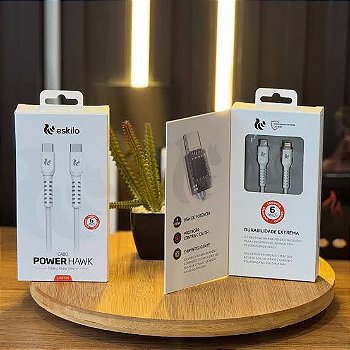 Cabo USB-C 65W Power Hawk Branco Eskilo