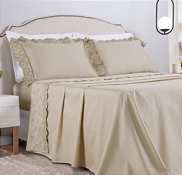 Jogo de Cama Andorra Queen – Percal 400 Fios | Elegância e Sofisticação em Bege