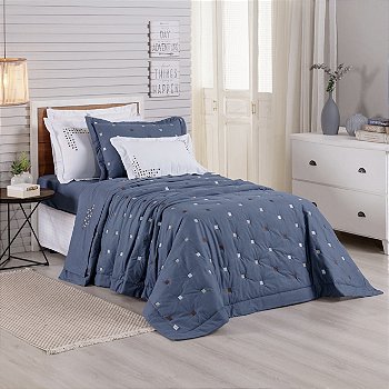 Cobre Leito Estilo Solteiro 2 Peças Percal 230 Fios – Bordado Premium Topázio