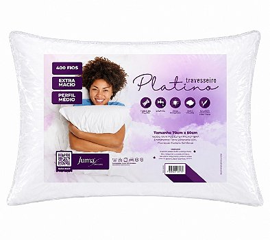 Travesseiro Juma Platino Hipercal 400 Fios – Perfil Médio 70x50cm