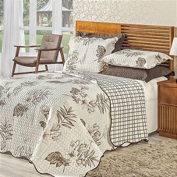 Kit Colcha Juma Percal Casal Matelassada Dupla Face Lírio – 03 Peças