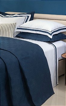 Cobre Leito Nantes Queen Percal 250 Fios 100% Algodão Azul Marinho – 03 Peças
