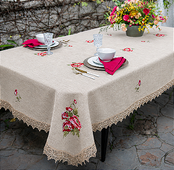 Toalha de Mesa Retangular Rafimex Linho e Poliester Bege 1,80m x 2,25m