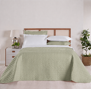 Cobre Leito Casal Percal 230 Fios Juma Casual Verde com Branco 3 Peças