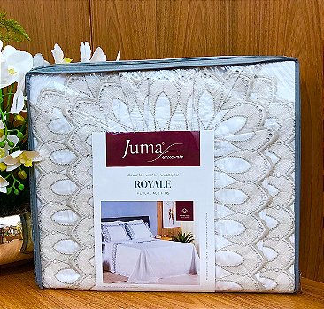 Jogo de Cama Queen Royale Juma Enxovais Percal 400 Fios Acetinado 100% Algodão Bordado — 04 Peças