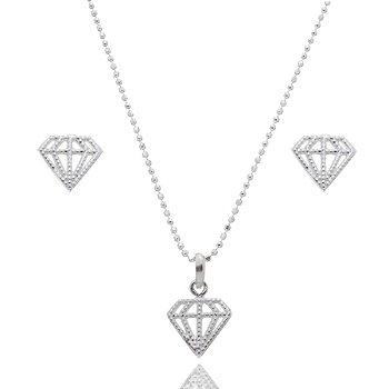 Conjunto Colar Pingente Par Brinco Feminino Prata Legitima