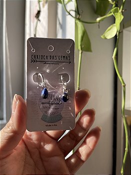 Brinco Argolinha Lápis Lazulli Prata 925