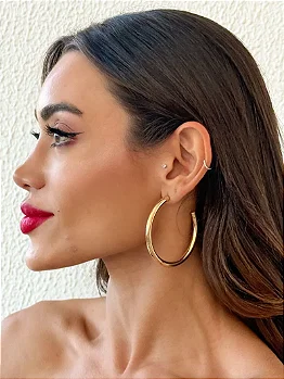 Brinco Folheado a Ouro 18k e Prata Argola Tubo Liso G