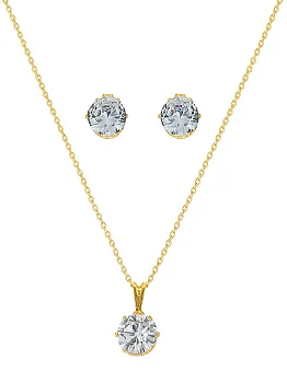 Conjunto Colar e Brinco Folheado a Ouro 18k e Prata Elo Mini Português com Ponto de Luz