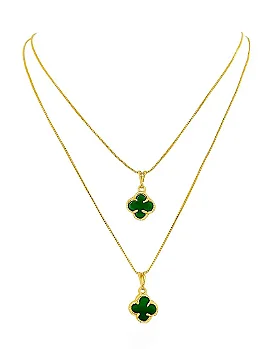 Colar Duplo Folheado a Ouro 18k Inspiração VG Verde