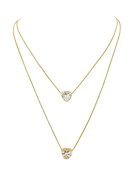 Colar Duplo Folheado a Ouro 18k Coração Cristal