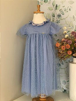 Vestido Azul Tule de Poá Roana