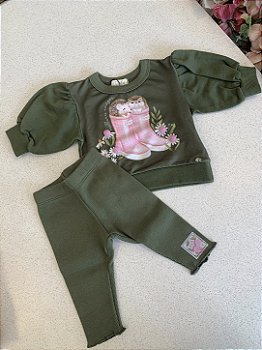 Moletom Mangas Bufantes e Legging Verde Infanti