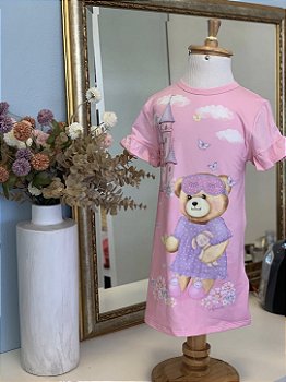 Camisola Urso e Castelo Malha Rosa Infanti