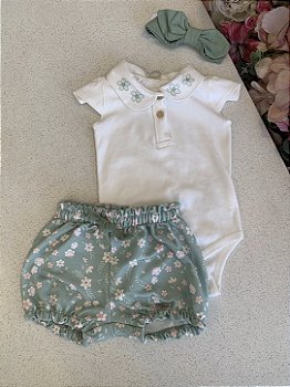 Conjunto Body e Short c/ Faixa Verde Infanti