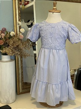 Vestido Tricoline Listrado Floral 3D Azul Angel Infanti