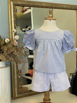 Bata MC e Short Azul Angel Floral 3D Infanti