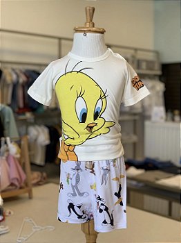 Pijama MC Marfim Looney Tunes Unissex Veggi
