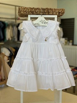 Vestido Batizado Gola Laço Branco Roana