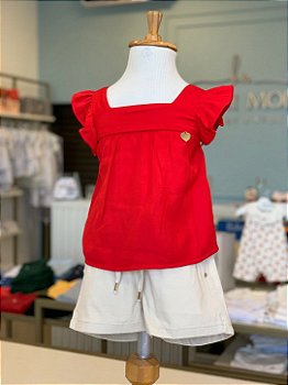 Bata Alça e Short Vermelho Escuro Infanti