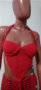 Corset Crochê Vermelho Meia Taça P/M