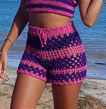 Short de Crochê Saída Praia Rosa P