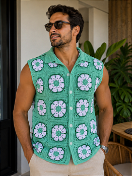 Camisa Masculina Crochê Florida Verde M