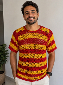 Camisa Masculina Crochê Manga Curta P e M