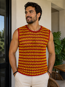 Camisa Masculina Crochê Sem Manga M