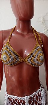 Top Crochê Dourado com Prata em Viscose