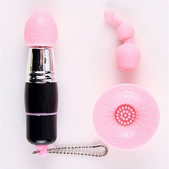 Mini Vibrador Estimulador de Clitóris 3 em 1 com Cabeças Removíveis Chaveiro