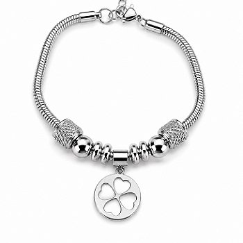 Pulseira Berloque Trevo Prateada