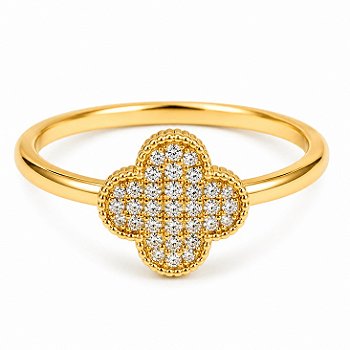 Anel Trevo Cravejado Dourado Banhado a Ouro