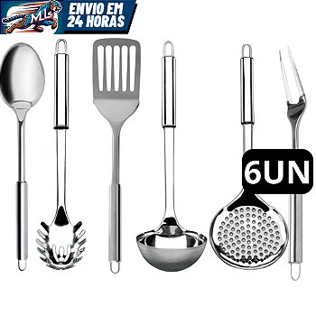 Kit com 6 Utensílios de Cozinha em Aço Inox
