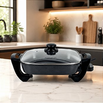 Panela Frigideira Elétrica Antiaderente 4,6 Litros /30cm Com Tampa de Vidro