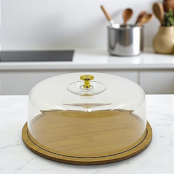Boleiro Porta Bolo Base Bambú Acrílico & Pegador Dourado