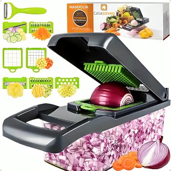 " Fatiador Cortador Ralador de Legumes Multiuso & Elegância para Cozinha... De Slicer Aço Inox 14 x 1 _ Verduras frutas"