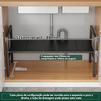 " Prateleira para pia de cozinha retrátil Organizador de Panelas Armário Suporte organizador multifuncional para Sua Cozinha ficar mais Elegante"