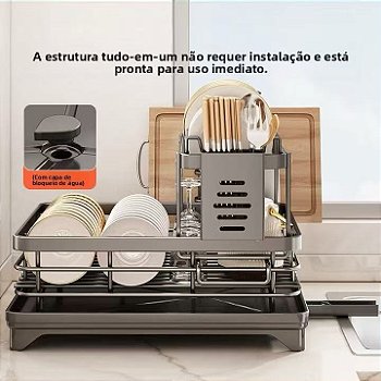 " Escorredor de Louça Rack De Cozinha 2 Andares Preto haosin"