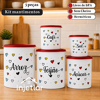 " Kit potes mantimentos cozinha com 5 peças para armazenar alimentos"