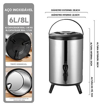 " Garrafa Térmica 6L e 8L com Torneira Mantém Bebidas Quentes/Frias | Para Casa e Eventos"