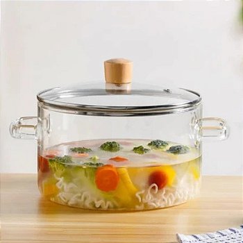 " Caçarola Tigela de Vidro Premium Borossilicato com Tampa 1,5L Transparente para Servir - Mesa Posta Cozinha Moderna"