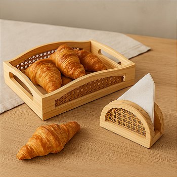 " Kit Bandeja e Porta Guardanapo em Madeira Pinus – Decoração Estilo Farmhouse Mesa Posta"
