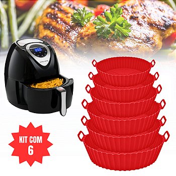 "Kit 6 Forma de Silicone para Fritadeira Air Fryer com Alça Antiaderente Cozinha"