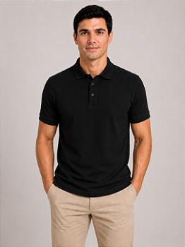 Polo Algodão com Elastano Preta Confortável