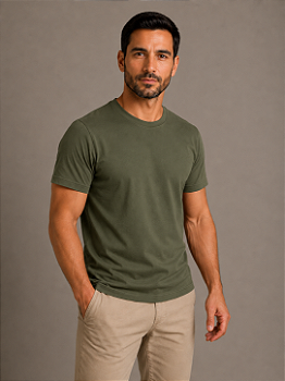 Camiseta Verde Militar de Algodão Egípcio