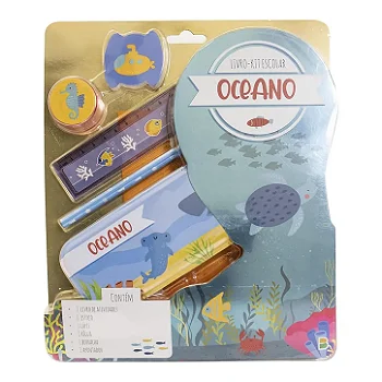 Livro Kit Escolar Oceano com Estojo e Itens