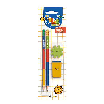 Kit 2 Lápis HB + Apontador + Borracha Solar