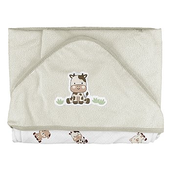Toalha Com Capuz Forrada Fazendinha Bege