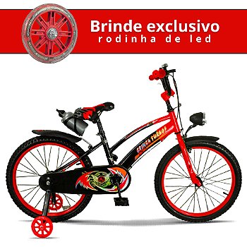 Bicicleta Infantil Aro 16 Old School Vermelho 4 a 8 Anos LED + Pneu Grosso + Far